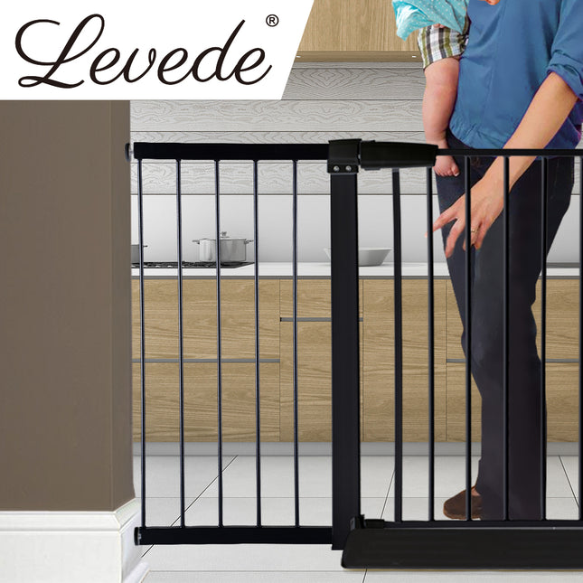 Levede Baby Safety Gate Adjustable Pet Black 45cm Extension-1864183162020696070