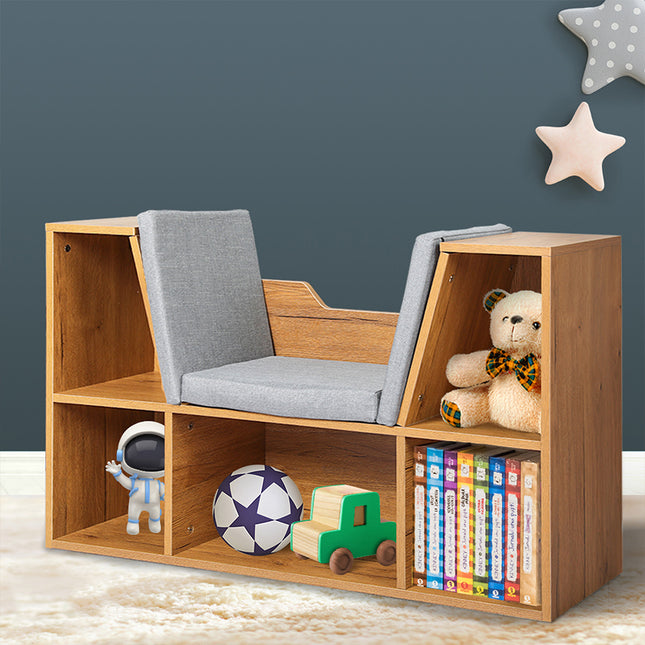 Levede Kids Bookcase Toys Box Shelf Brown-1864184635387416583