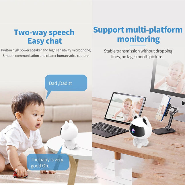 Smart Home Camera With Night Vision & Two-Way Voice & Motion Detection - Cute Pets White-1902560077827674120