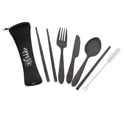 Appetito ? Stainless Steel Traveller?s Cutlery Set in Zippered Pouch Black-1875027416808820736