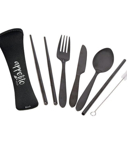 Appetito ? Stainless Steel Traveller?s Cutlery Set in Zippered Pouch Black-1875027416808820736