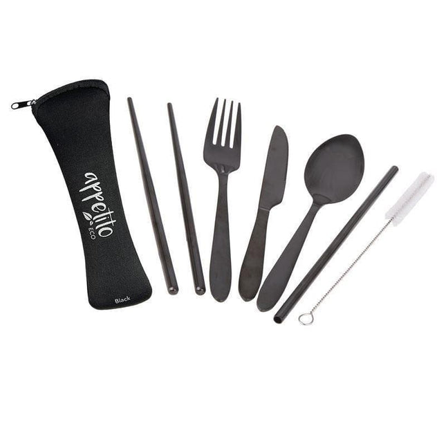 Appetito ? Stainless Steel Traveller?s Cutlery Set in Zippered Pouch Black-1875027416808820736
