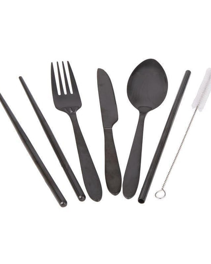 Appetito ? Stainless Steel Traveller?s Cutlery Set in Zippered Pouch Black-1875027416808820737