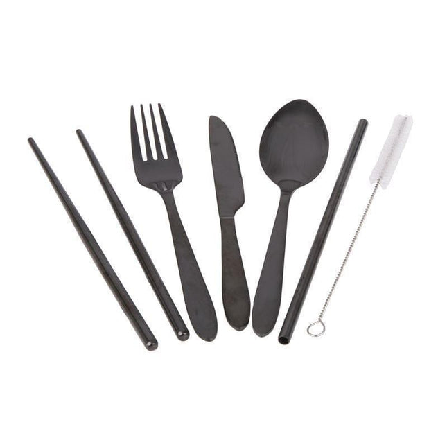 Appetito ? Stainless Steel Traveller?s Cutlery Set in Zippered Pouch Black-1875027416808820737