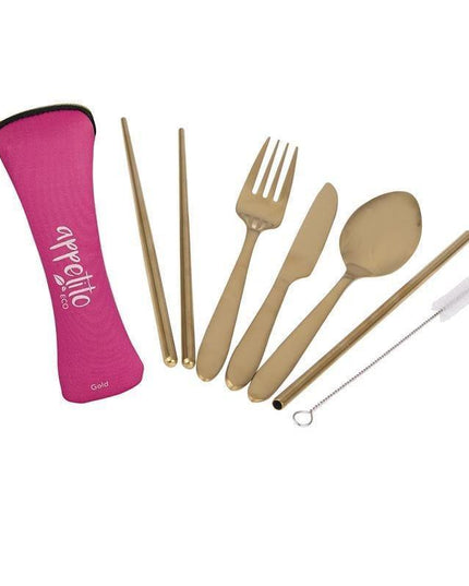 Appetito ? Stainless Steel Traveller?s Cutlery Set in Zippered Pouch Fuschia-1875027416934649856