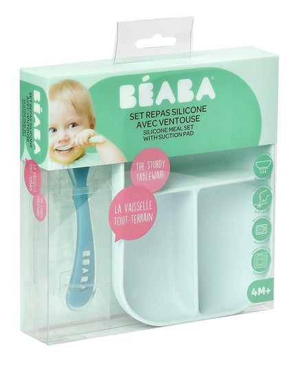 Beaba Silicone Suction Divided Plate & Spoon - Blue-1875027413856030722