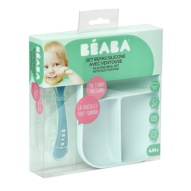 Beaba Silicone Suction Divided Plate & Spoon - Blue-1875027413856030722