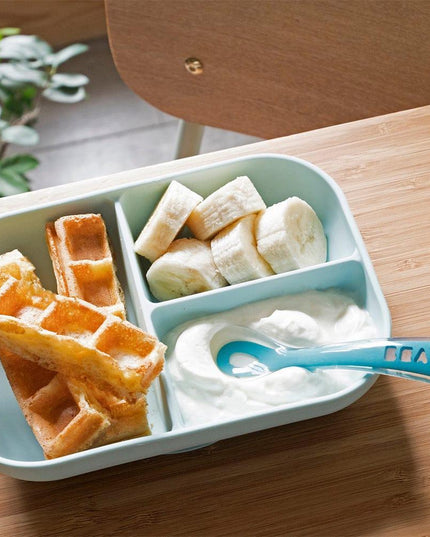 Beaba Silicone Suction Divided Plate & Spoon - Blue-1875027413856030723