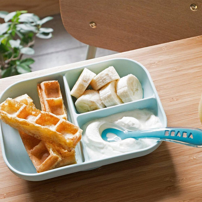 Beaba Silicone Suction Divided Plate & Spoon - Blue-1875027413856030723