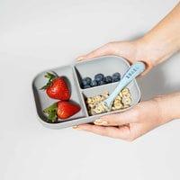Beaba Silicone Suction Divided Plate & Spoon - Grey-1875027414120271874