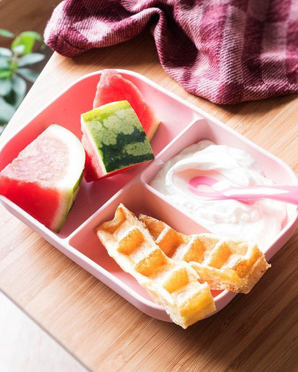 Beaba Silicone Suction Divided Plate & Spoon - Pink-1875027413986054147