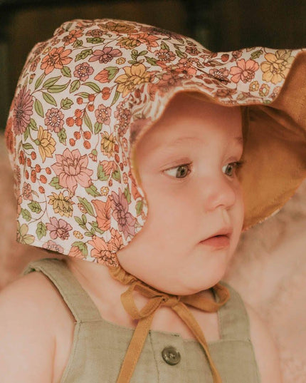 Bedhead Heritage Reversible Ruffle Bonnet Hat-Matilda/Maize M-1875027434676555782