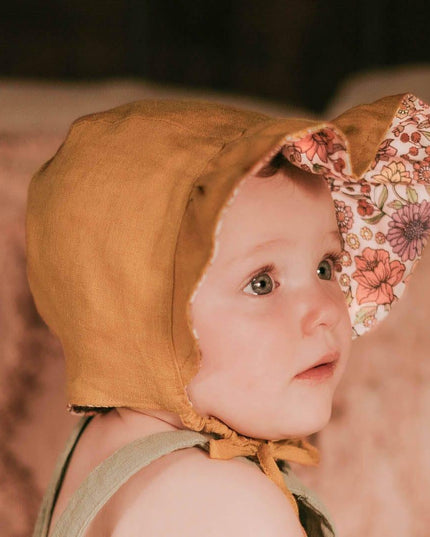 Bedhead Heritage Reversible Ruffle Bonnet Hat-Matilda/Maize M-1875027434676555784