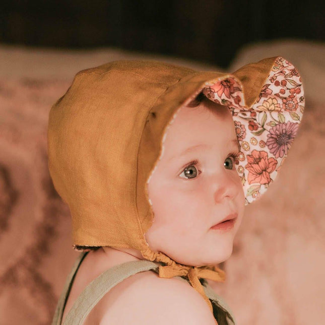Bedhead Heritage Reversible Ruffle Bonnet Hat-Matilda/Maize M-1875027434676555784