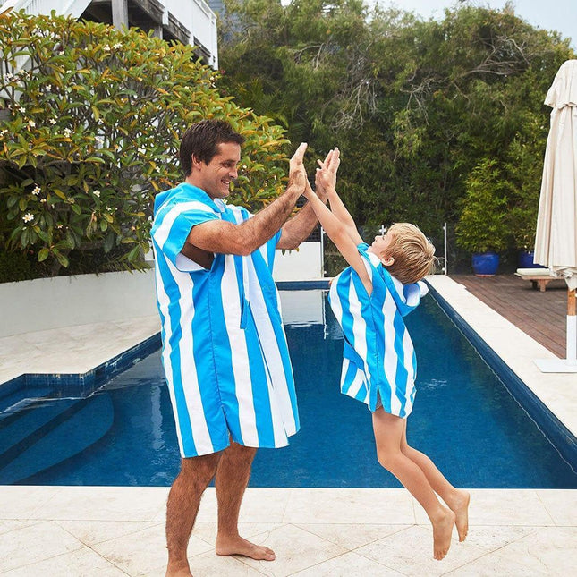 Dock & Bay KIDS Poncho Hooded Towel -Mini Cabana Collection-Bondi Blue XS (2-4yrs)-1875027437990055938