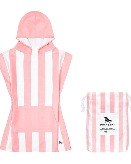 Dock & Bay KIDS Poncho Hooded Towel -Mini Cabana Collection-Malibu Pink M (7-10yrs)-1875027437415436288