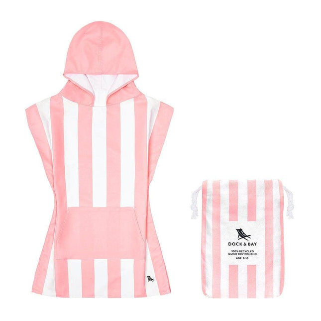 Dock & Bay KIDS Poncho Hooded Towel -Mini Cabana Collection-Malibu Pink M (7-10yrs)-1875027437415436288