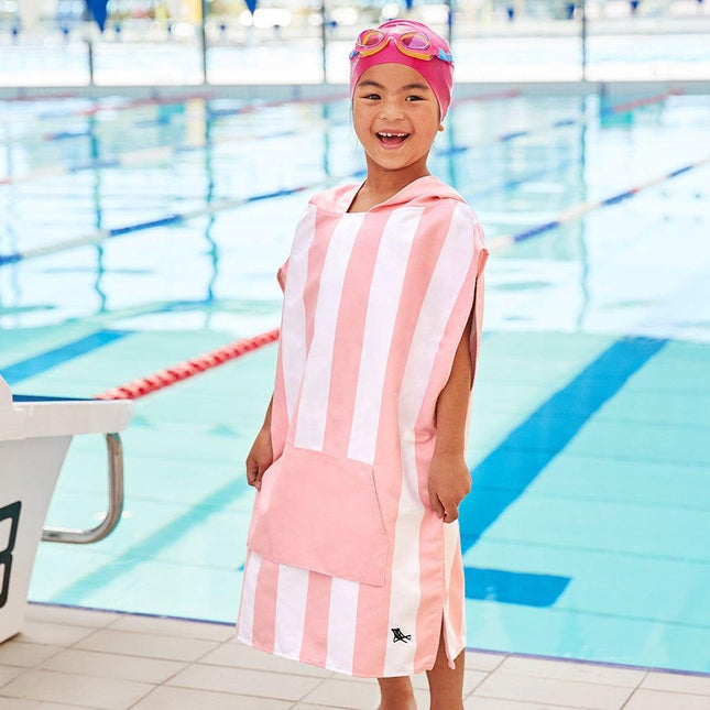Dock & Bay KIDS Poncho Hooded Towel -Mini Cabana Collection-Malibu Pink M (7-10yrs)-1875027437415436289