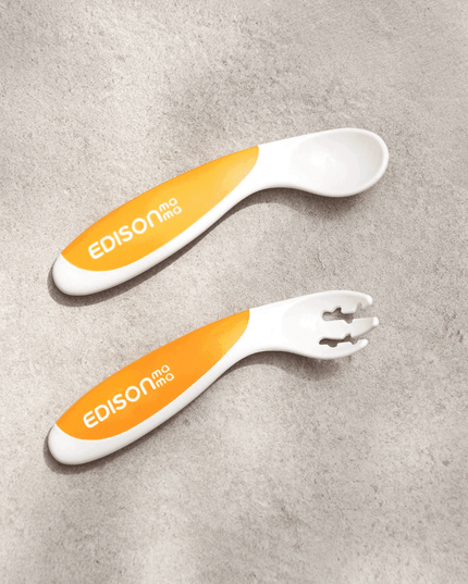 EDISON mama ForkSpoon Beginner SetOrange left Handed-1875027442855448580