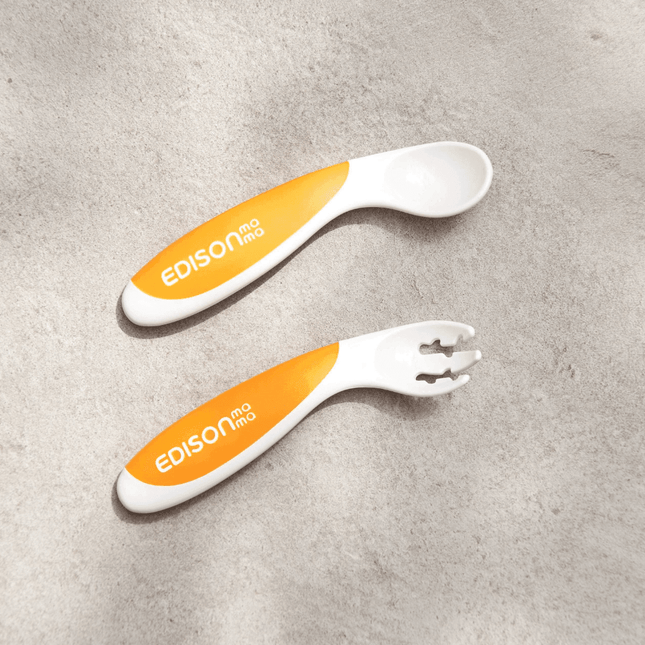 EDISON mama ForkSpoon Beginner SetOrange left Handed-1875027442855448580