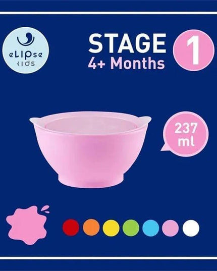 Elipse Kids Spill-Proof Anti-Slip Bowl Stage 1 8oz | Twin Pack with Lid Pink-1875027464892321792