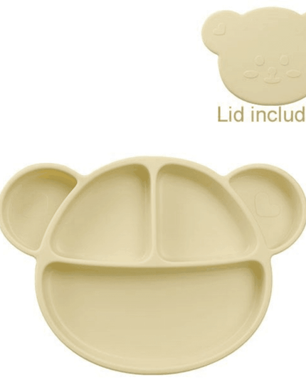 Grosmimi Bear Silicone Suction Food Plate with Silicone Lid Pink-1875027395816329216