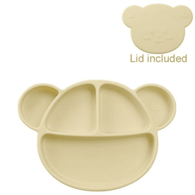 Grosmimi Bear Silicone Suction Food Plate with Silicone Lid Pink-1875027395816329216