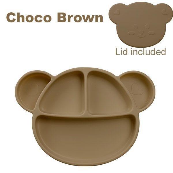 Grosmimi Bear Silicone Suction Food Plate with Silicone Lid Oatmeal-1875027396122513414