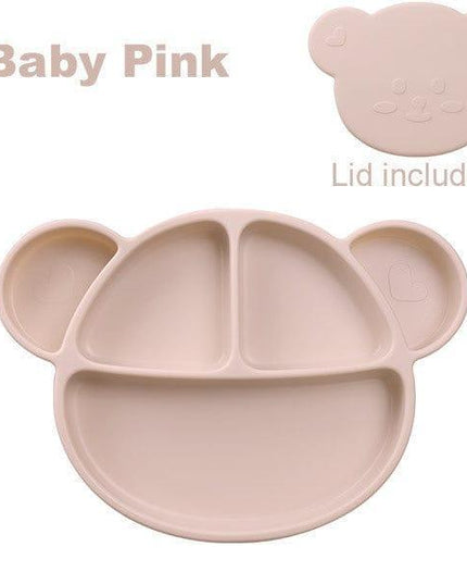 Grosmimi Bear Silicone Suction Food Plate with Silicone Lid Chocolate Brown-1875027395967324167