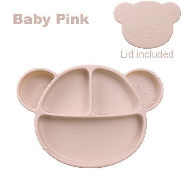 Grosmimi Bear Silicone Suction Food Plate with Silicone Lid Chocolate Brown-1875027395967324167