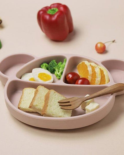 Grosmimi Bear Silicone Suction Food Plate with Silicone Lid Vanilla-1875027396281896960