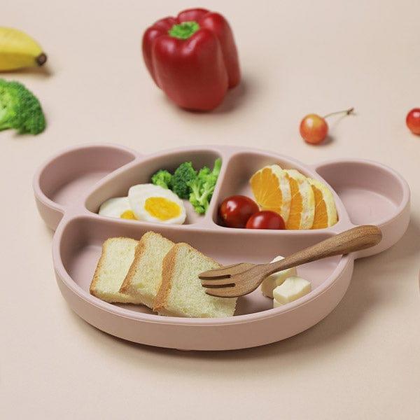 Grosmimi Bear Silicone Suction Food Plate with Silicone Lid Vanilla-1875027396281896960