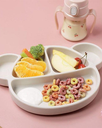 Grosmimi Bear Silicone Suction Food Plate with Silicone Lid Chocolate Brown-1875027395967324161