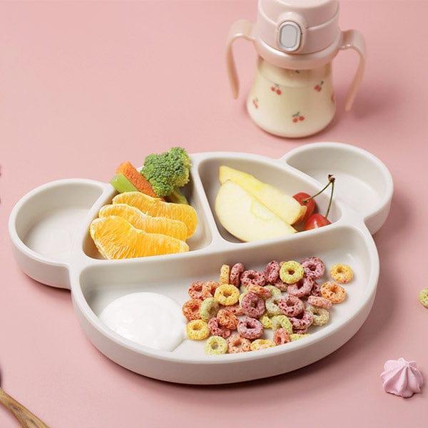 Grosmimi Bear Silicone Suction Food Plate with Silicone Lid Chocolate Brown-1875027395967324161