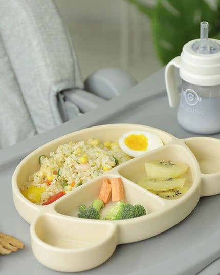 Grosmimi Bear Silicone Suction Food Plate with Silicone Lid Vanilla-1875027396281896963