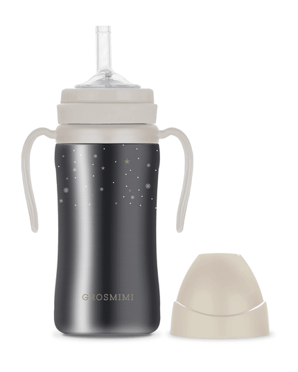 Grosmimi Dark Stainless Straw Cup 300ml White-1875027412589350920