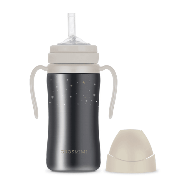 Grosmimi Dark Stainless Straw Cup 300ml White-1875027412589350920