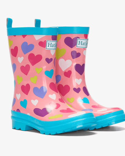 HATLEY Shiny Kids Rain Boots | Colourful Hearts size 6-1875027420256538624