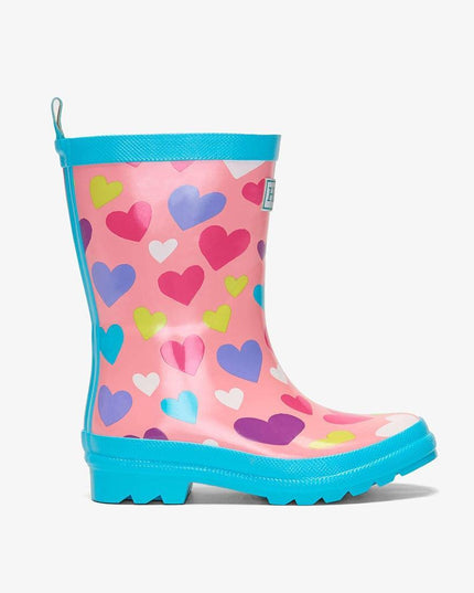 HATLEY Shiny Kids Rain Boots | Colourful Hearts size 8-1875027420445282304
