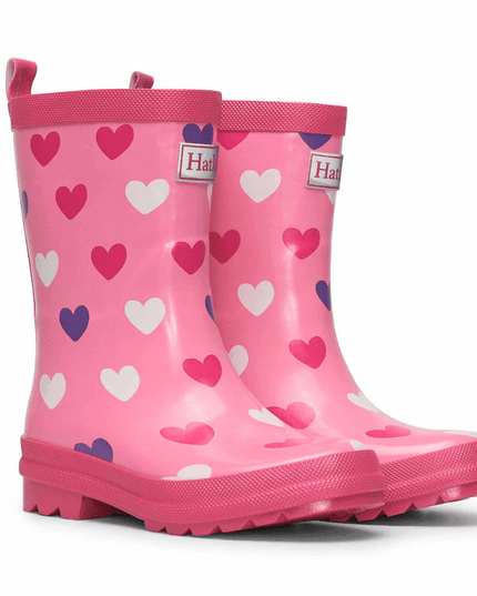 HATLEY Shiny Kids Rain Boots | Scattered Hearts size 8-1875027418734006272