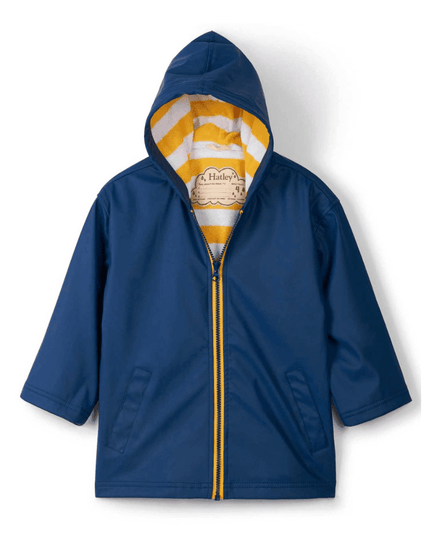 HATLEY Zip Up Splash Rain Jacket | Navy with Yellow Zip Size 2-1875027408424407040