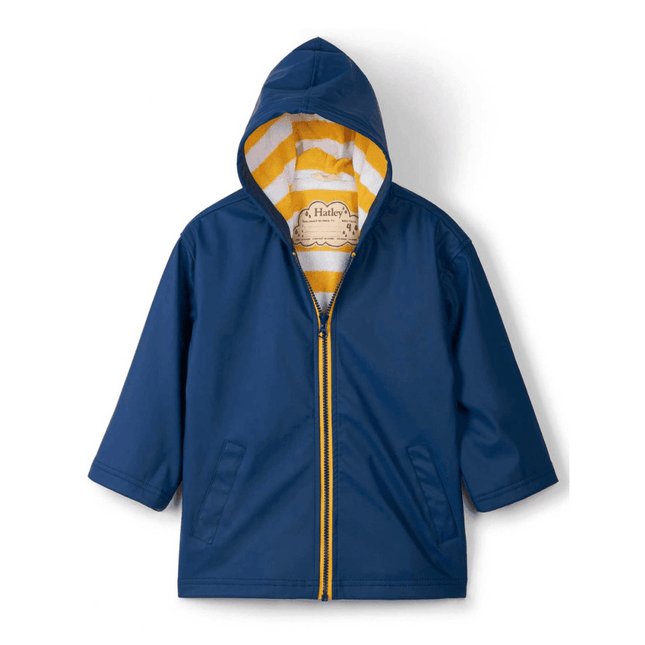 HATLEY Zip Up Splash Rain Jacket | Navy with Yellow Zip Size 2-1875027408424407040