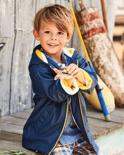 HATLEY Zip Up Splash Rain Jacket | Navy with Yellow Zip Size 8-1875027408558624769