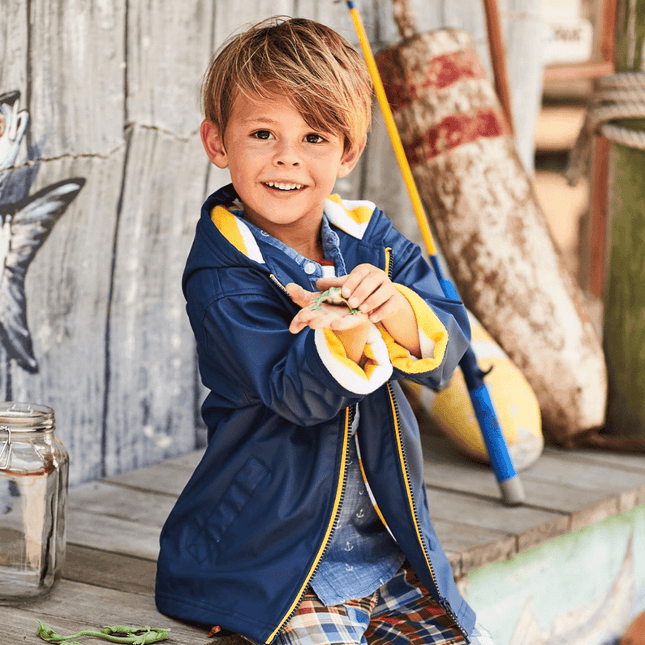 HATLEY Zip Up Splash Rain Jacket | Navy with Yellow Zip Size 8-1875027408558624769