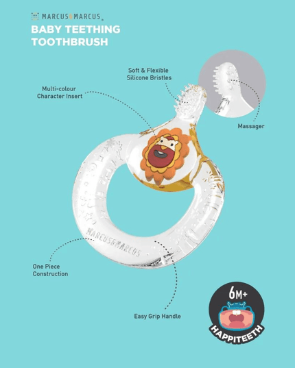 Marcus & Marcus- 6M+ Baby Teething Toothbrush Lucas the Hippo- Blue-1875027517665054724