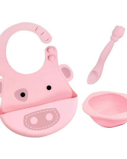 Marcus & Marcus-Baby Silicone Feeding Gift Set Pocky the Pig-Pink-1875027465903149056