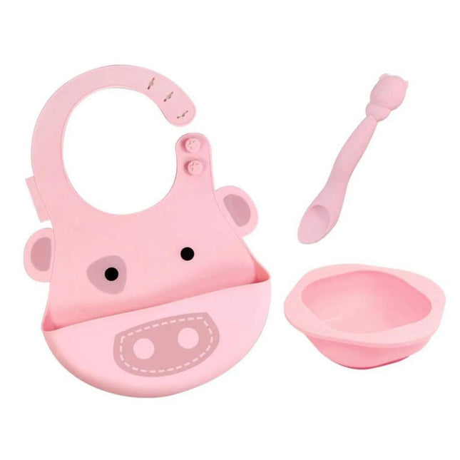Marcus & Marcus-Baby Silicone Feeding Gift Set Pocky the Pig-Pink-1875027465903149056