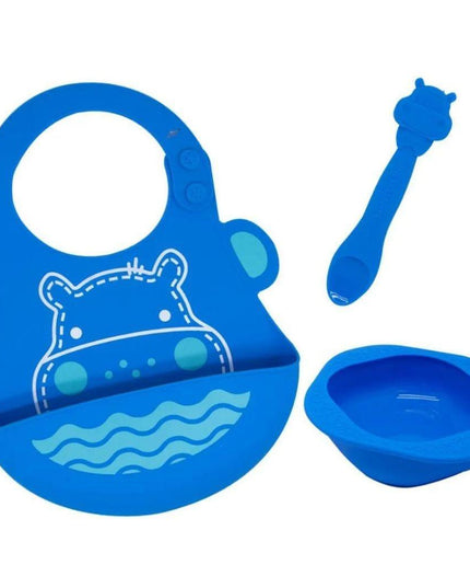 Marcus & Marcus-Baby Silicone Feeding Gift Set Lucas the Hippo- Blue-1875027466188361728