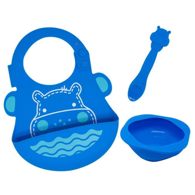 Marcus & Marcus-Baby Silicone Feeding Gift Set Lucas the Hippo- Blue-1875027466188361728