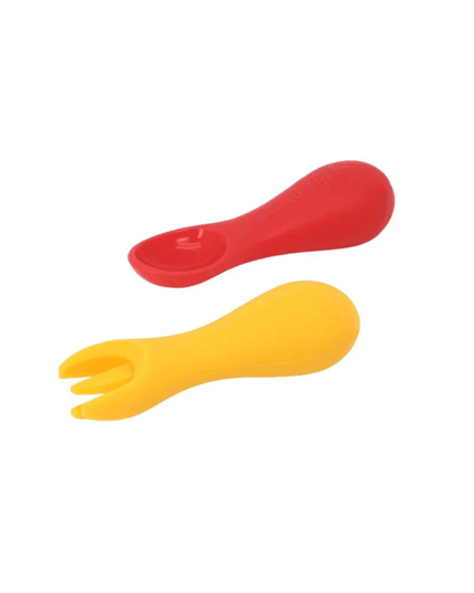 Marcus & Marcus -Palm Grasp Silicone Spoon & Fork Set Marcus the Lion- Red-1875027415361785856